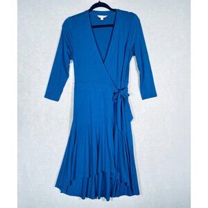 Lily Pulitzer Wrap Dress Womens S Blue Stretch Maxi Quiet Luxury Minimalist